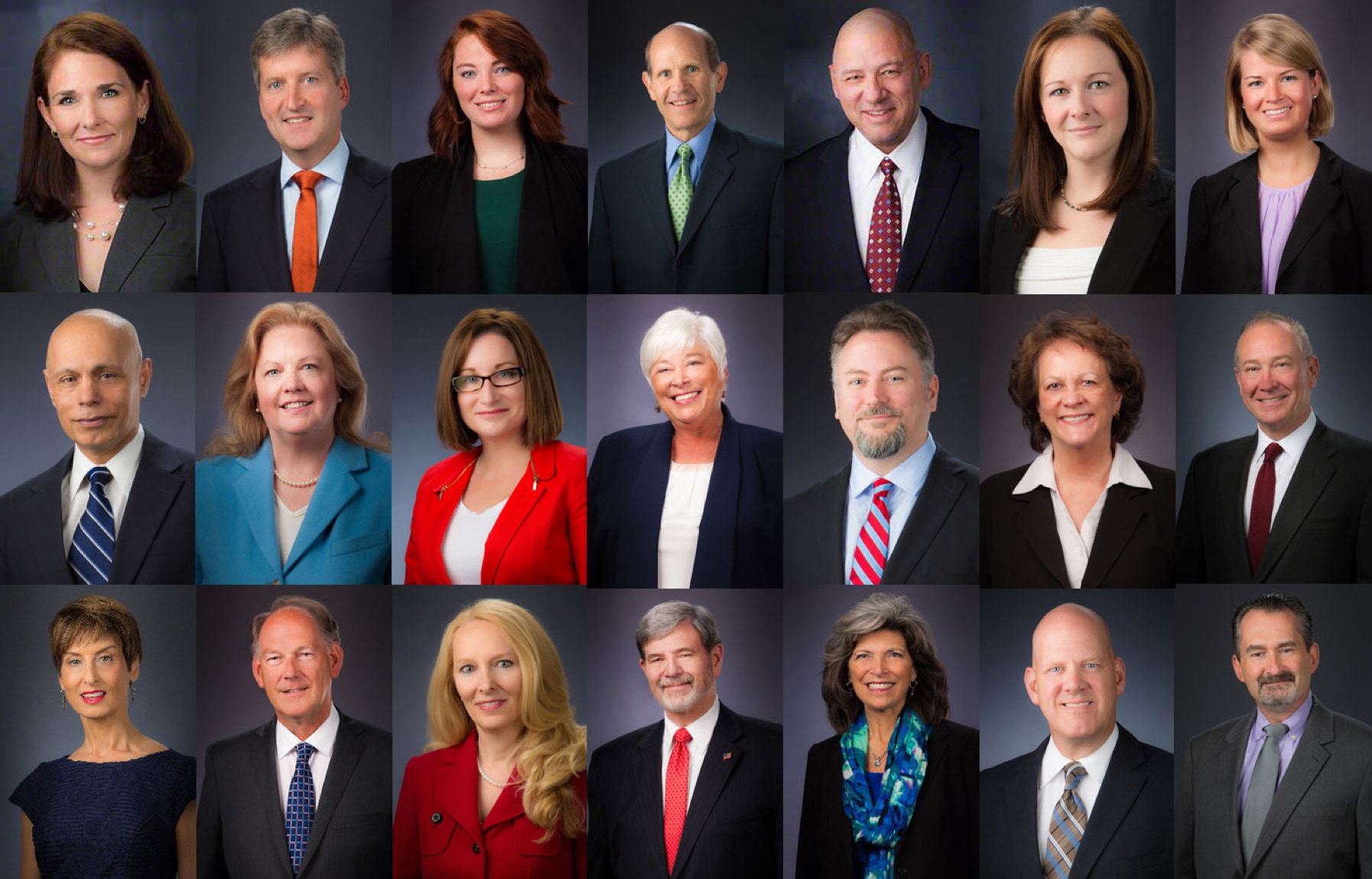 Business class headshots of ten different people